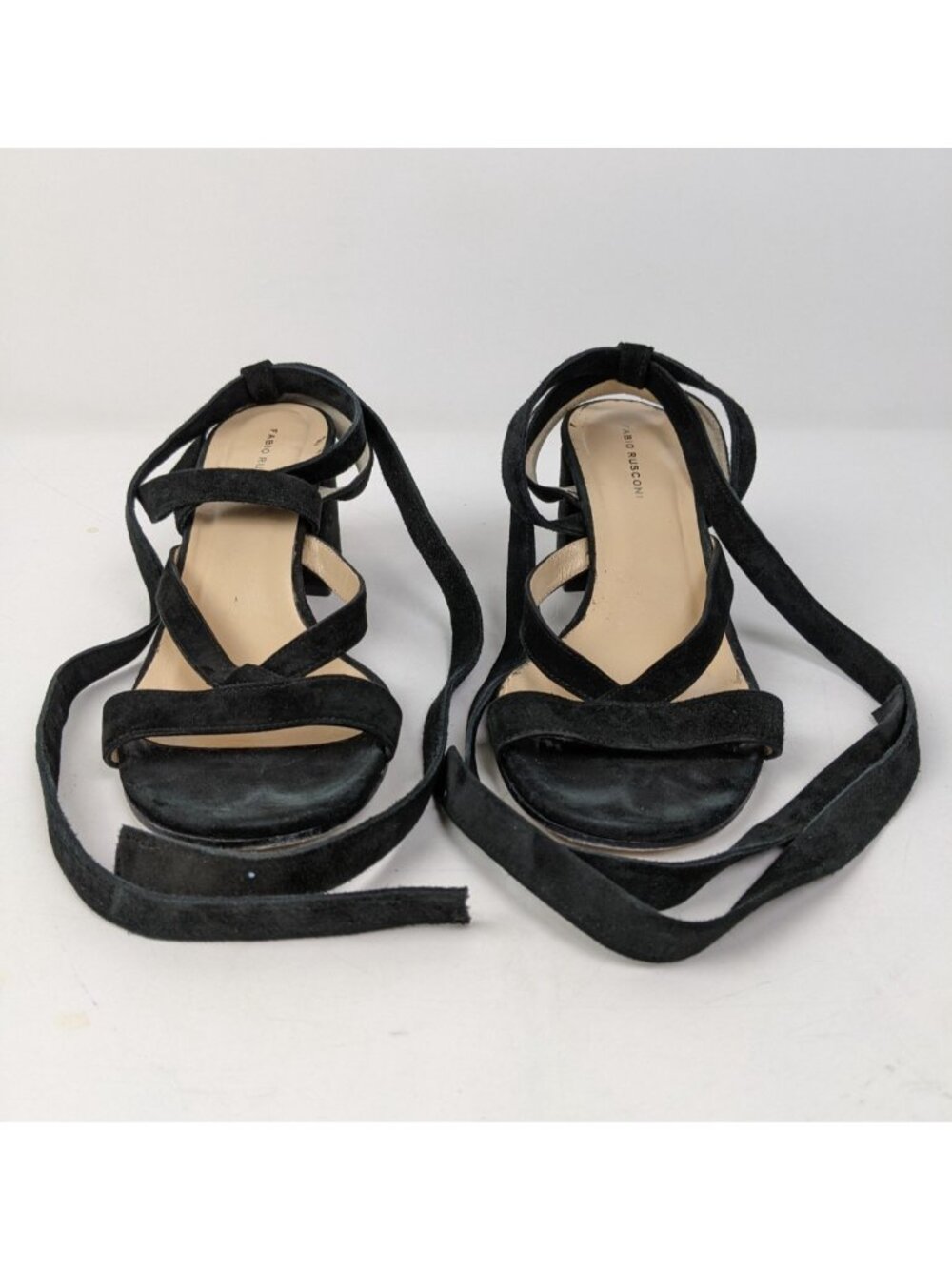 Fabio Rusconi Black Suede Strappy Sandals Block Heel Womens Size 38.5 Italy